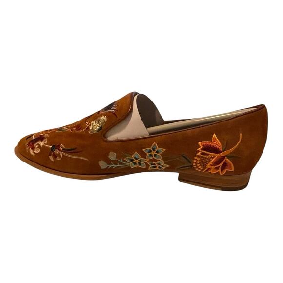 New Johnny Was Freja Embroidered Cognac Suede Leather Loafers Size 6.5 NIB - Picture 5 of 8